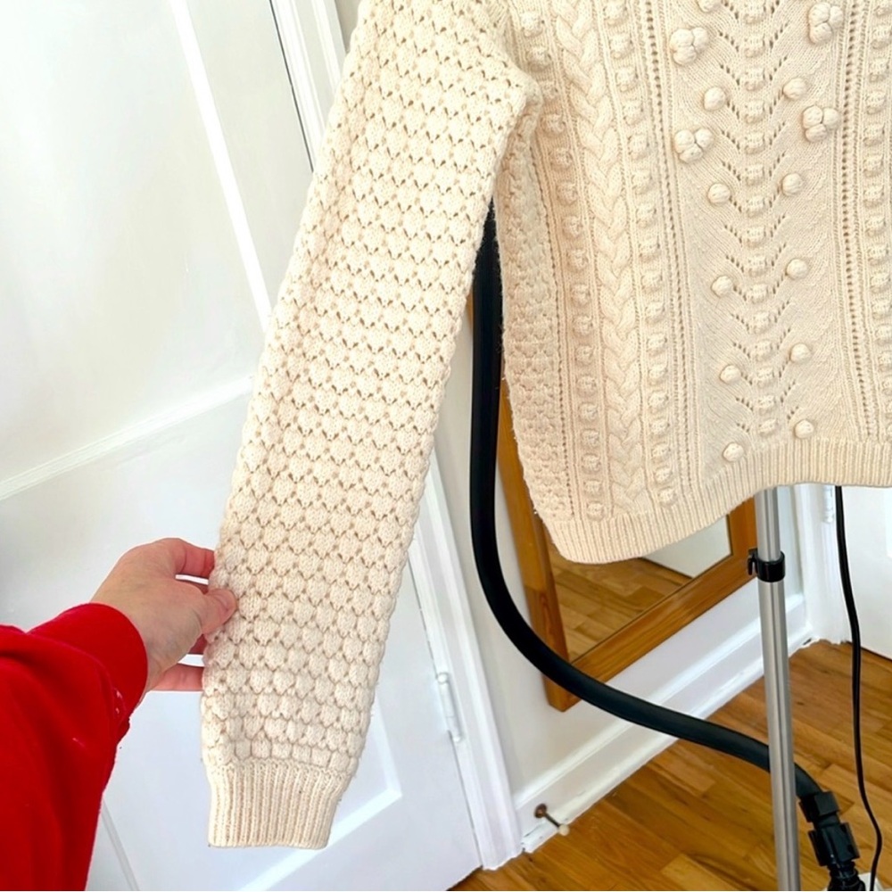 Sezane Ecru Cream Ivory Pom Poms Textured Knit Sweater Crewneck XS Wool - Picture 5 of 10